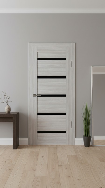 Межкомнатная дверь М1 Дуб дымчатый (стекло Черное)