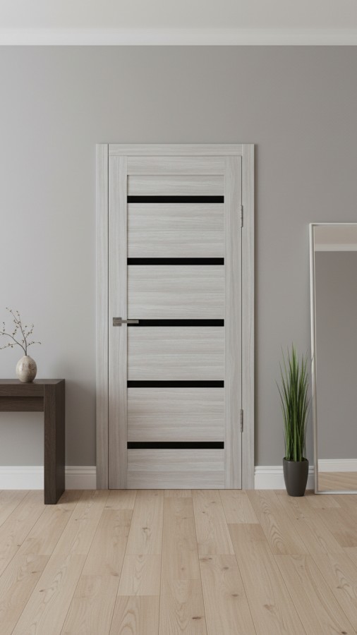 Межкомнатная дверь М1 Дуб дымчатый (стекло Черное)