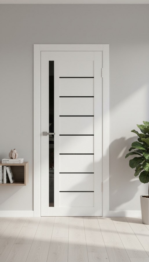 Межкомнатная дверь М14 Белый Бланко (стекло Черное)