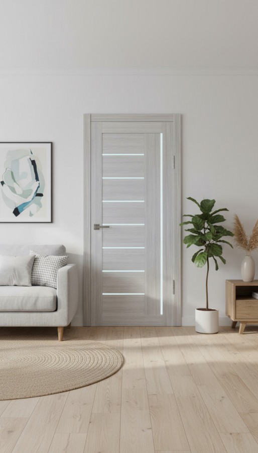 Межкомнатная дверь М2 Дуб дымчатый (стекло сатин)