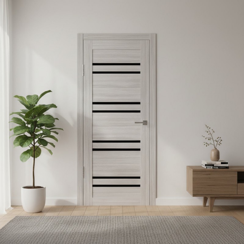 Межкомнатная дверь М20 Дуб дымчатый (стекло Черное)