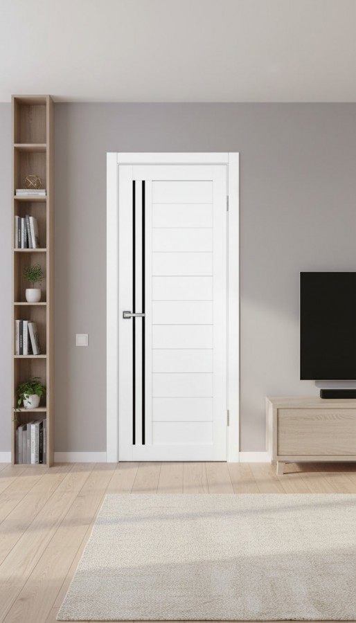 Межкомнатная дверь М4 Белый Бланко (стекло Черное)