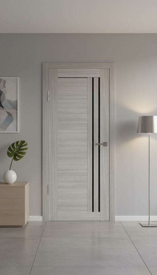 Межкомнатная дверь М4 Дуб дымчатый (стекло Черное)