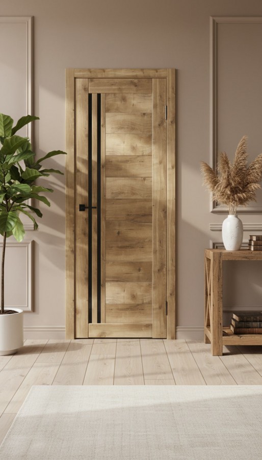 Межкомнатная дверь М4 Дуб болтон (стекло Черное)